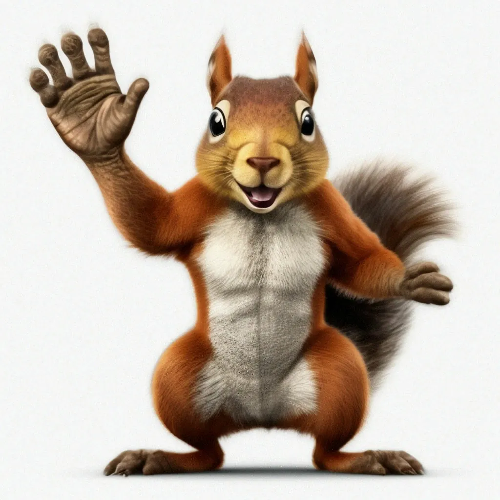 a cartoon squirrel is waving and making a hand gesture