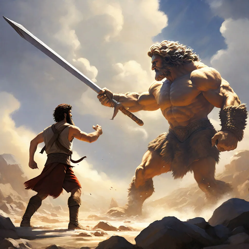 a man holding a sword next to a giant monster