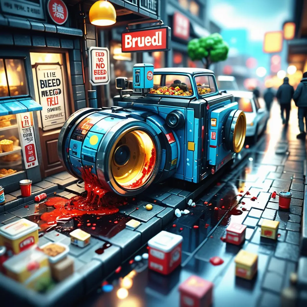 a digital painting of a camera on a city street