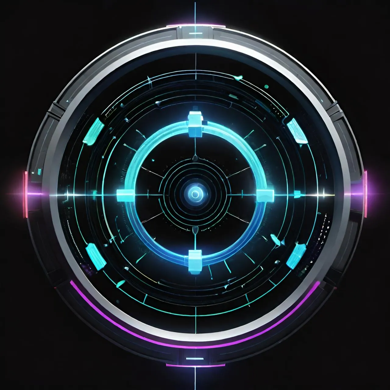 a circular object with neon lights on a black background