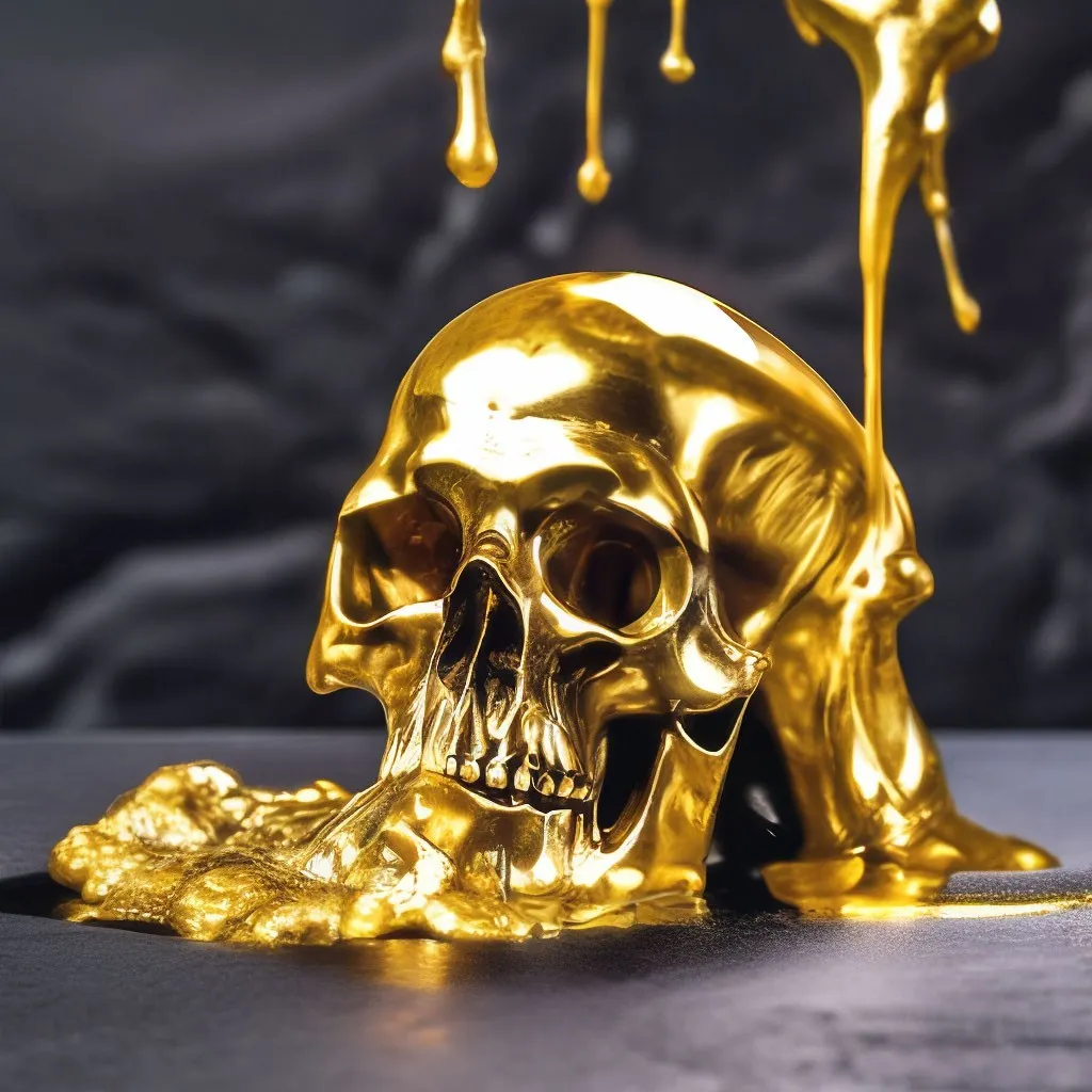 a gold skull sitting on top of a table