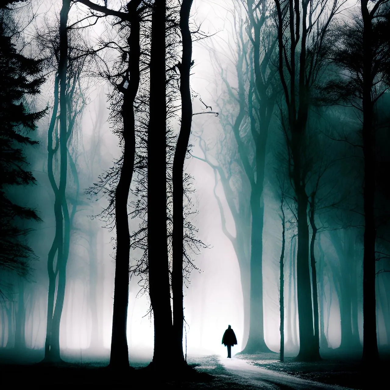 a person walking down a path through a forest