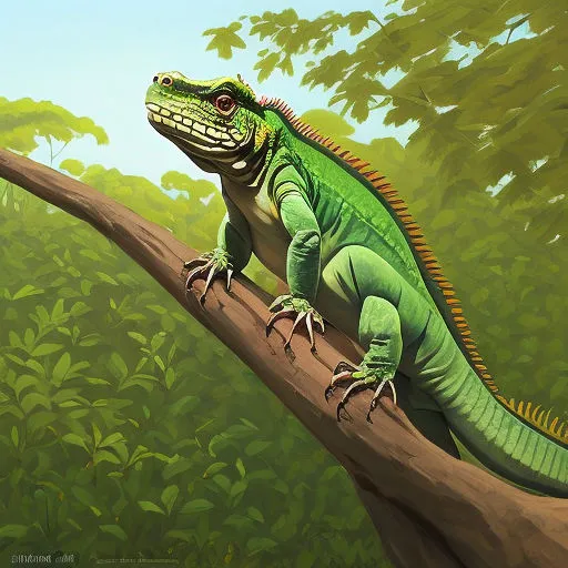 a painting of a lizard on a tree branch