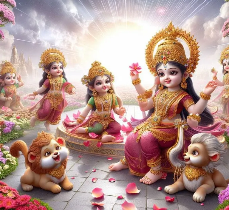 a painting of hindu deities surrounded by flowers