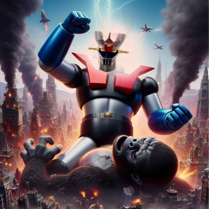  THE CLOSEST THING TO THE ORIGINAL IMAGE: a movie poster for the animated movie  MAZINGER Z VS KING KONG