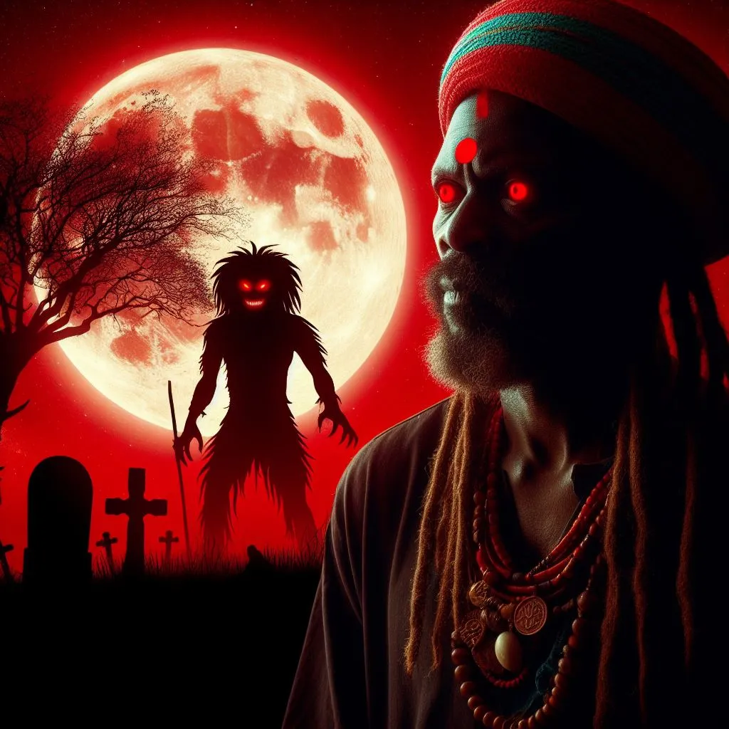 a man with dreadlocks standing in front of a full moon