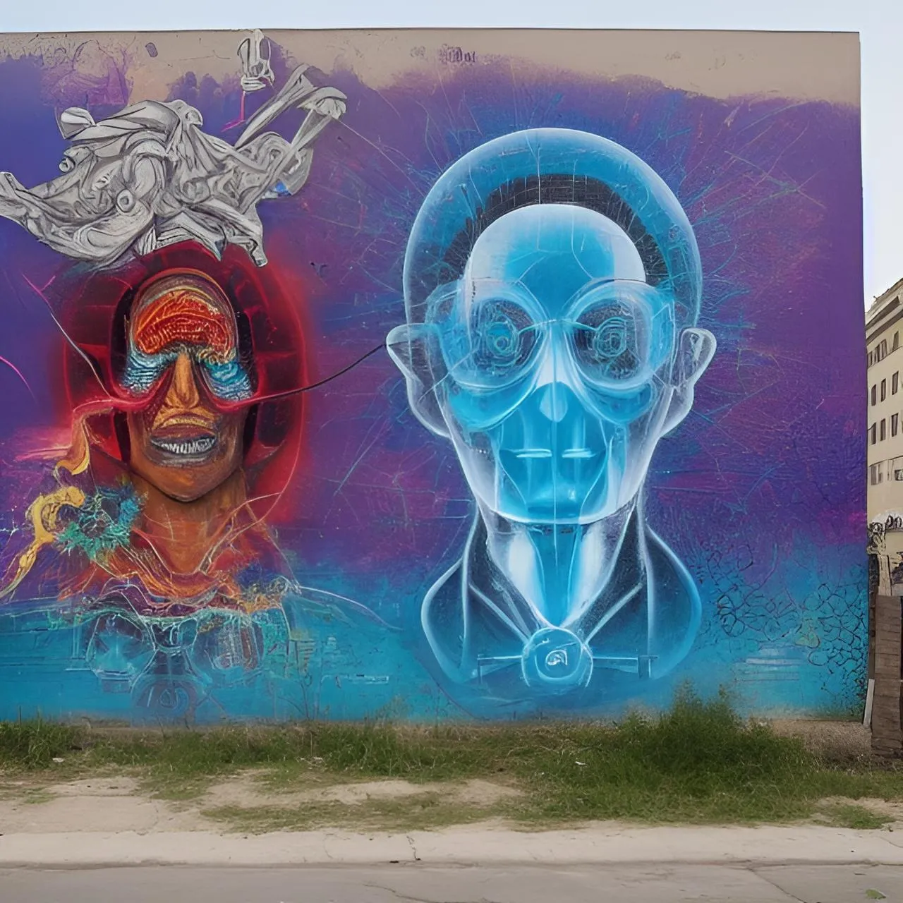 a mural of a man and a woman on a wall