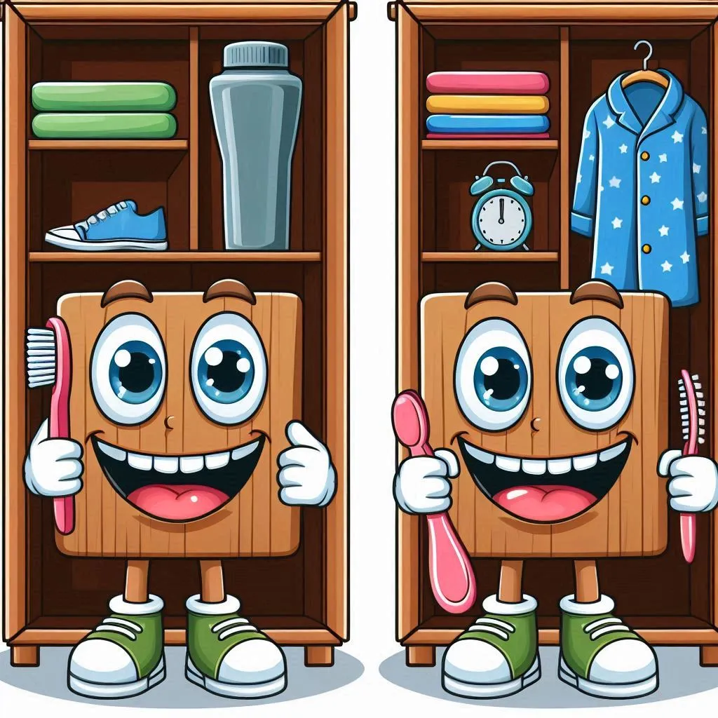 a cartoon bookcase with a toothbrush and toothpaste