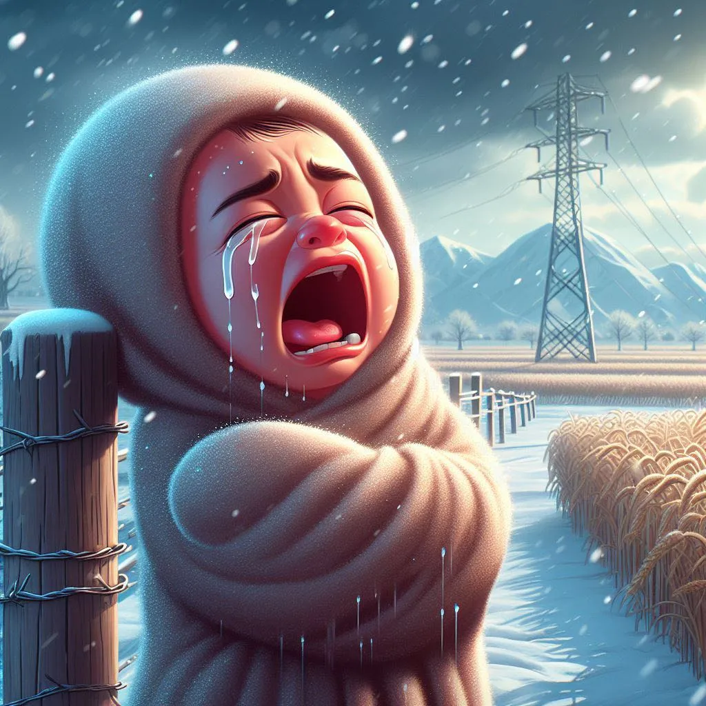 a cartoon picture of a woman crying in the snow