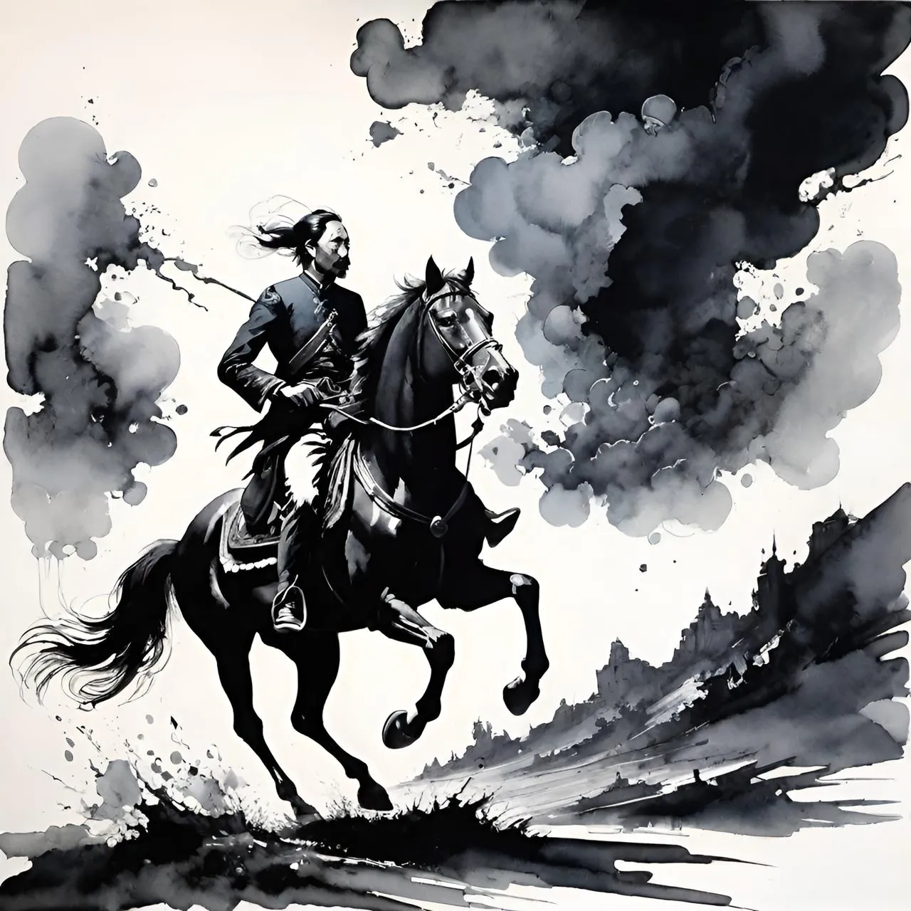 a drawing of a man riding a horse