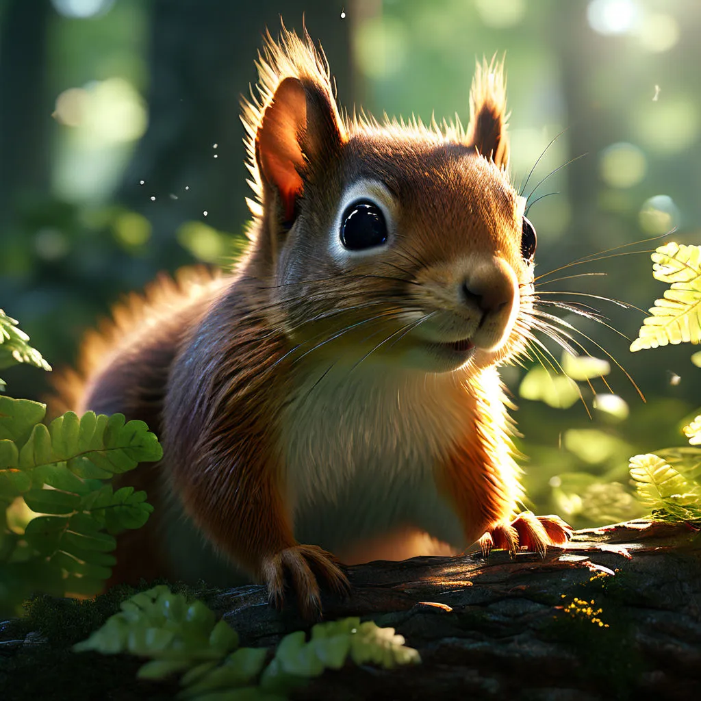 Add subtle movements to the leaves and branches in the background, suggesting a slight breeze.
Make A Squirrel's eyes dart around, expressing its curiosity and exploration.
Introduce a soft glow around the magical gem, hinting at its mystical nature.