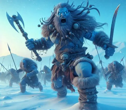 a group of trolls in a snowy landscape