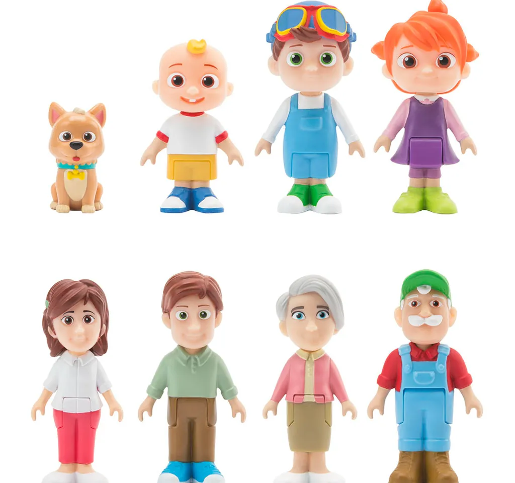 a group of toy figurines of different ages