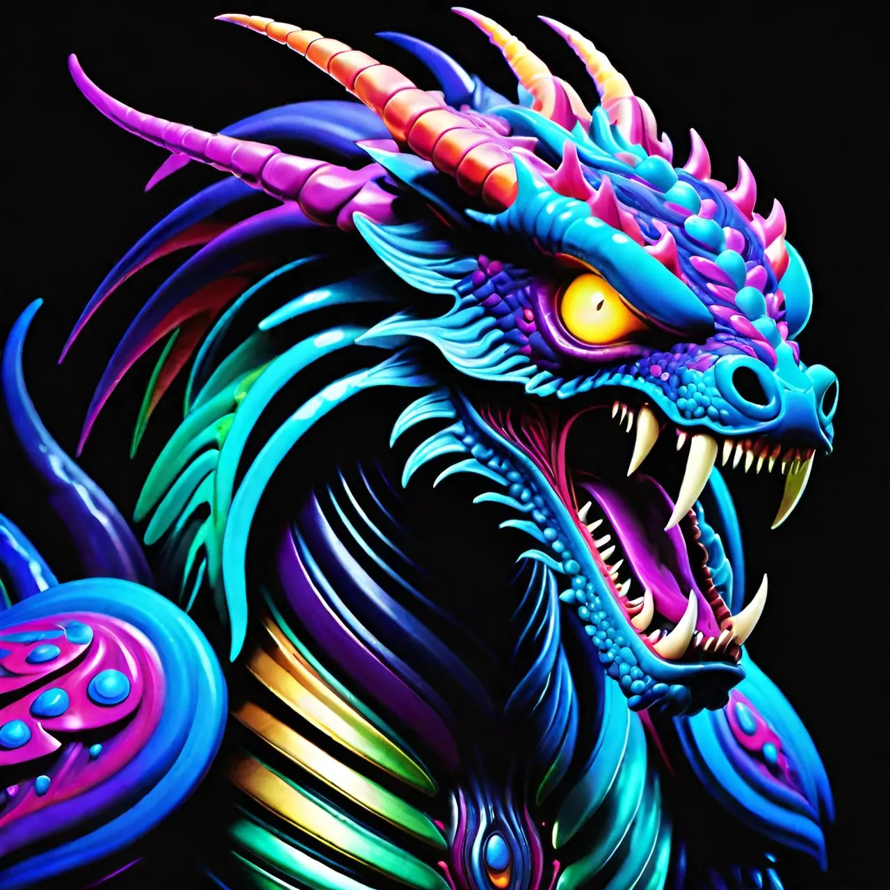 a painting of a dragon on a black background