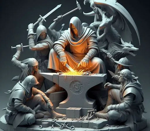 a statue of a group of people around a fire