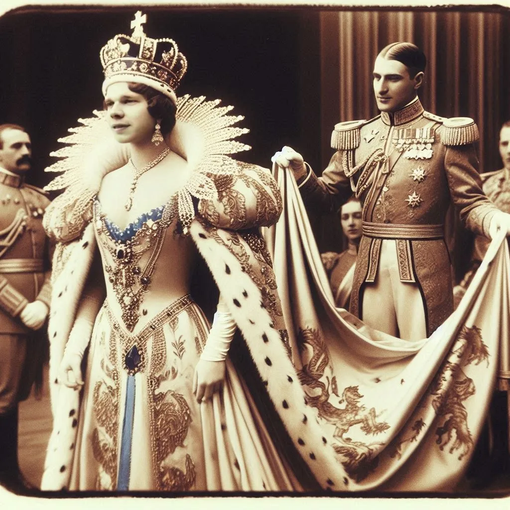 an old photo of a man and a empress in costume