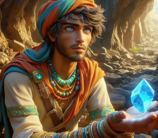 a man holding a crystal in his hand