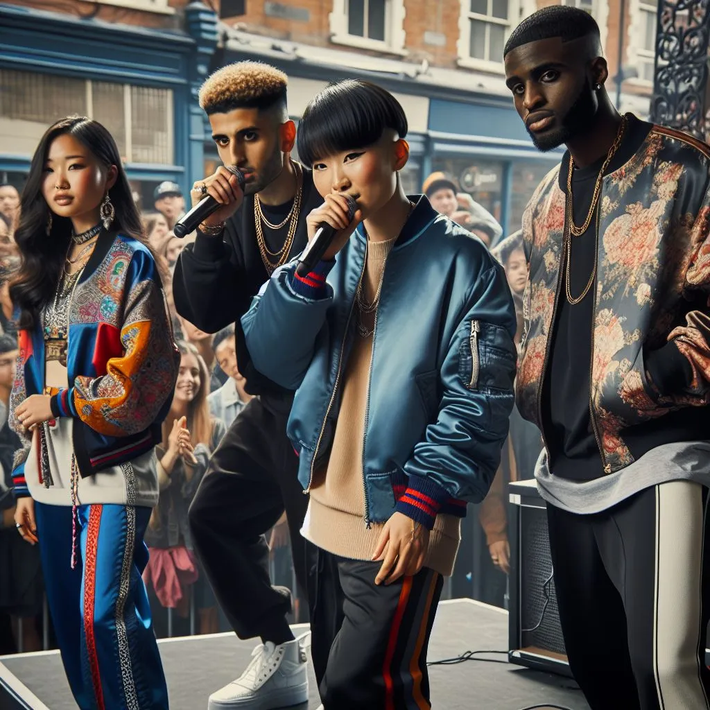 A rap group performing on a street stage