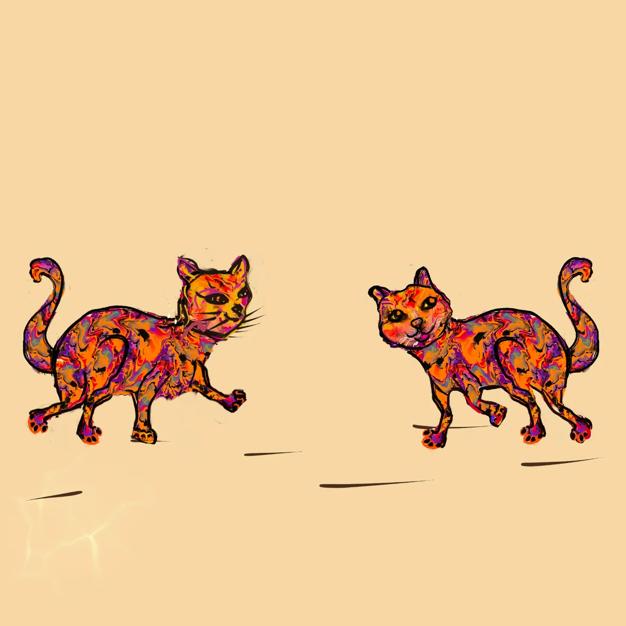 a couple of cats that are moonwalking