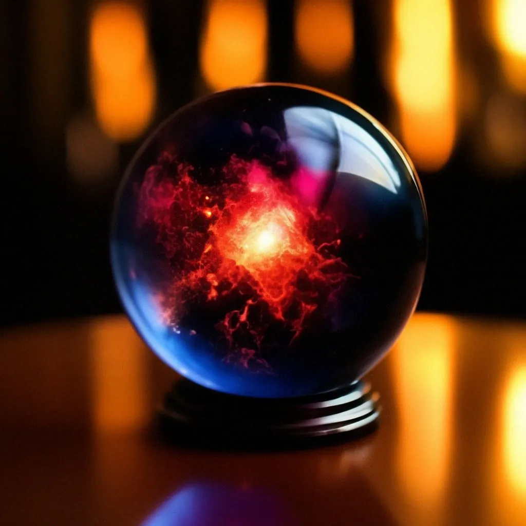 a close up of a glass ball on a table