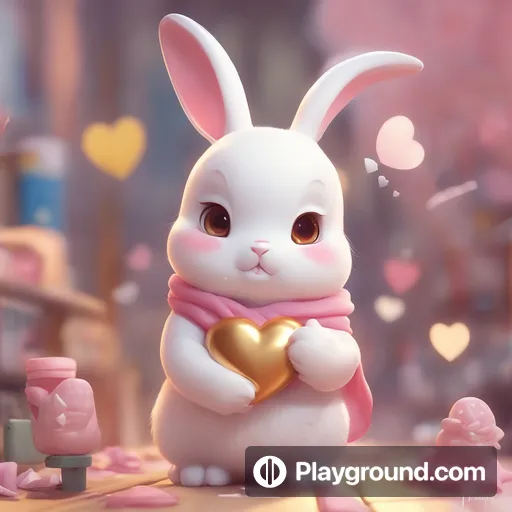 a cute little bunny holding a gold heart