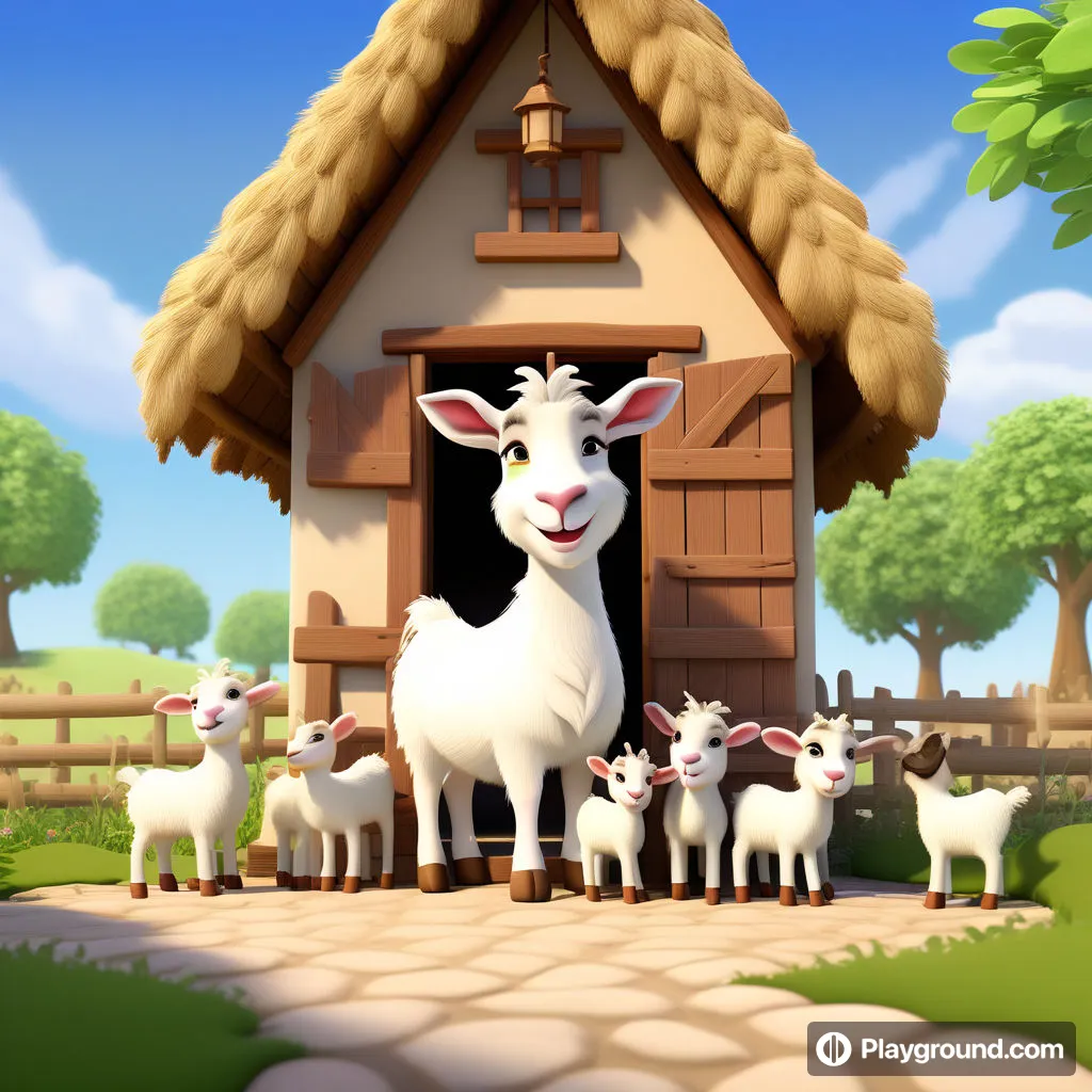 a group of goats standing in front of a house