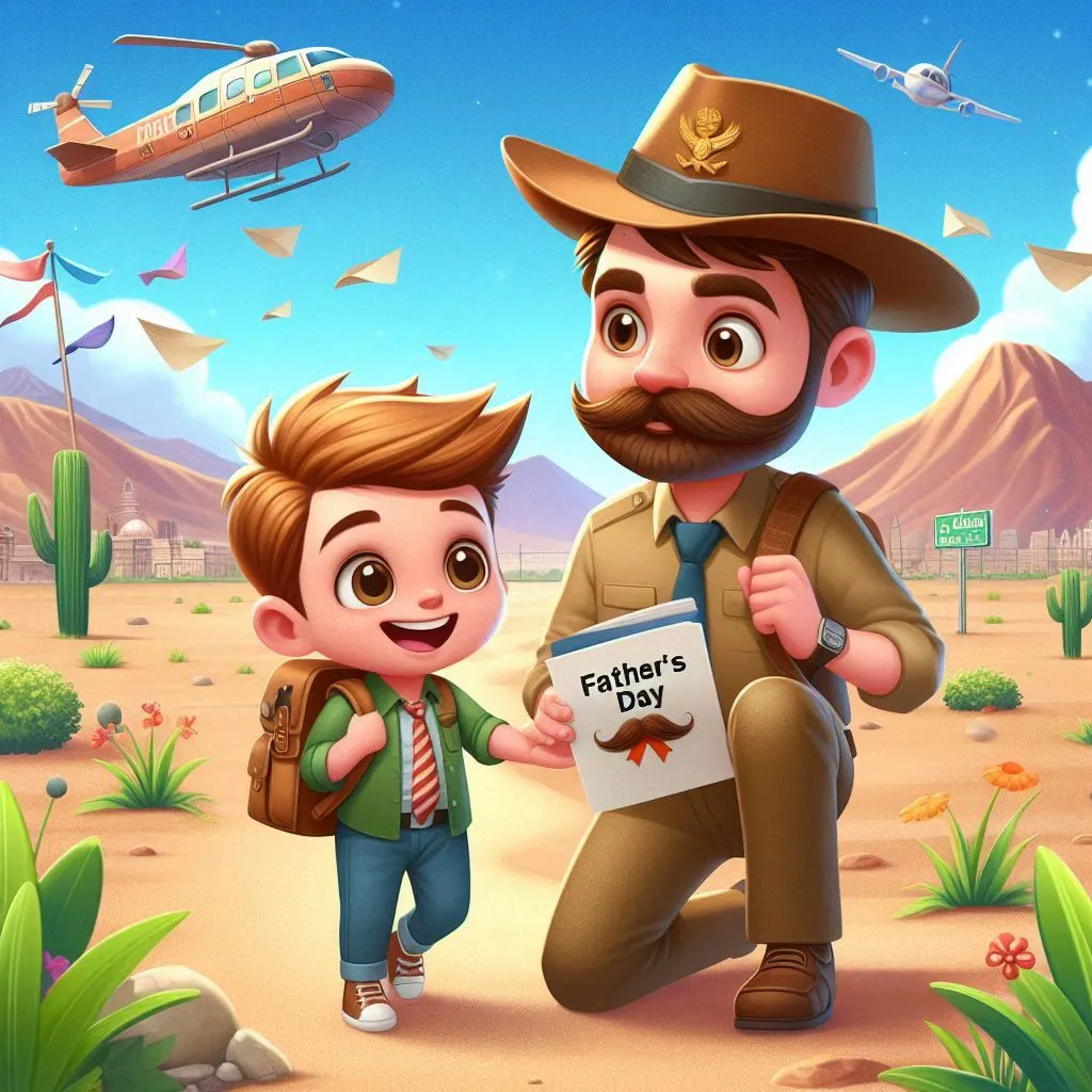 a man and a boy are standing in the desert