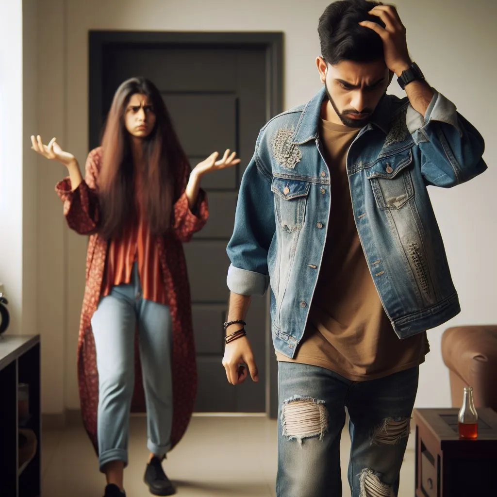 image of boy walking away from girl showing signs of frustration and confusion