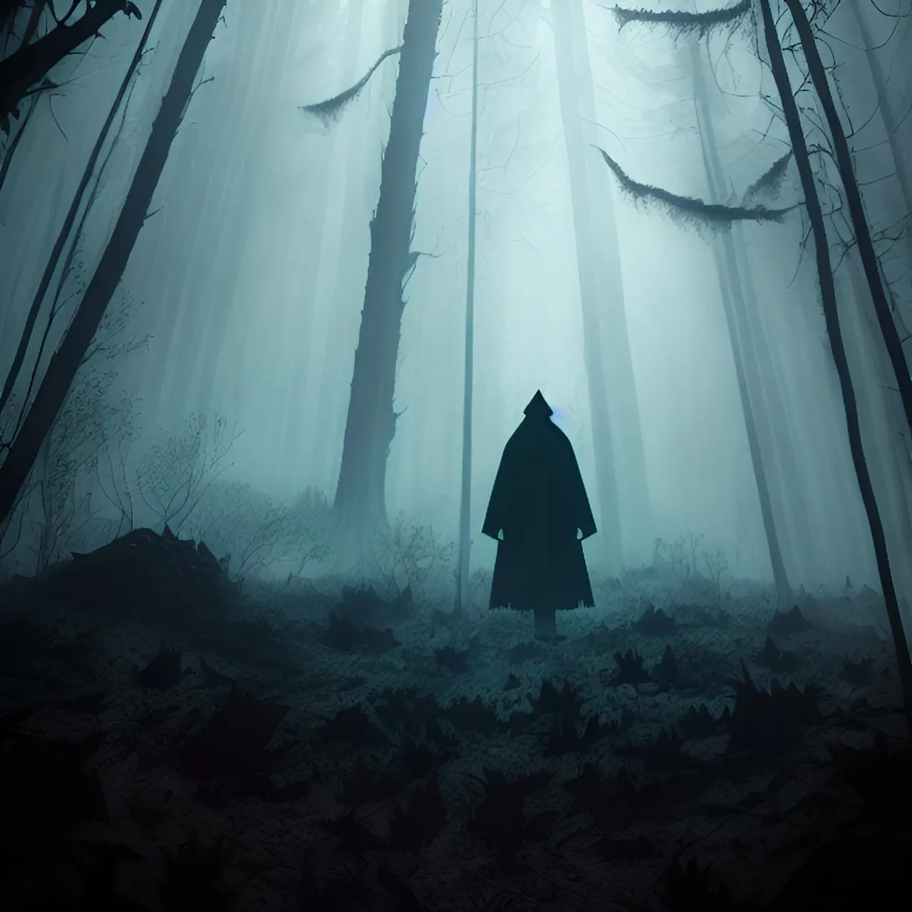 a person standing in the middle of a forest