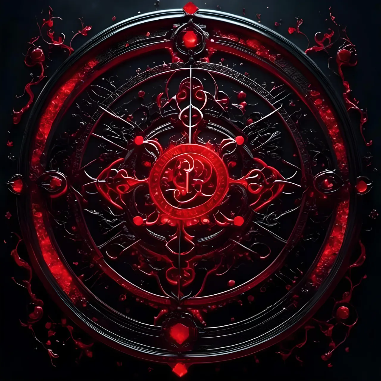spinning, dark, symbol, with the red glowing 