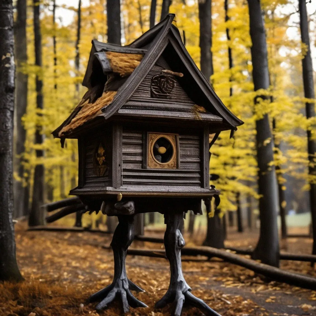 a bird house in the middle of a forest. Топеет. Общий план.