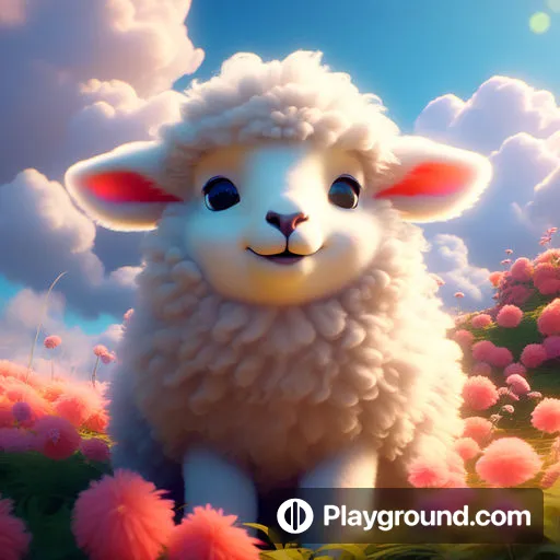 a cartoon sheep standing in a field of flowers