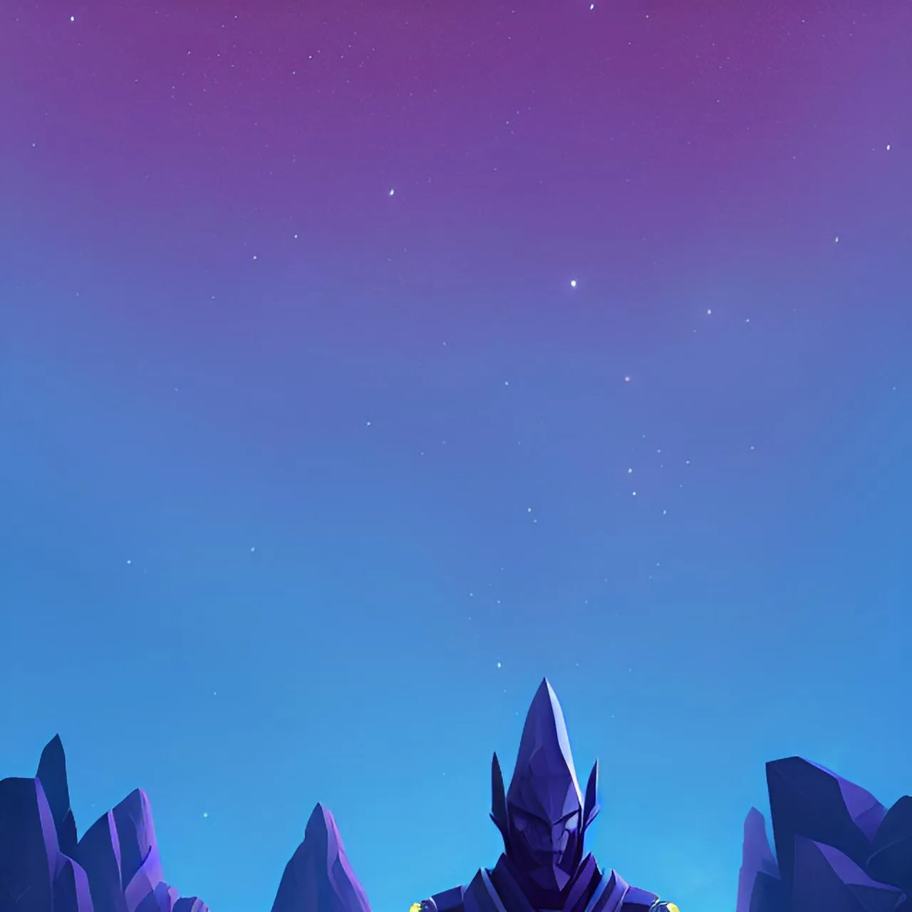 a purple and blue background with mountains and stars