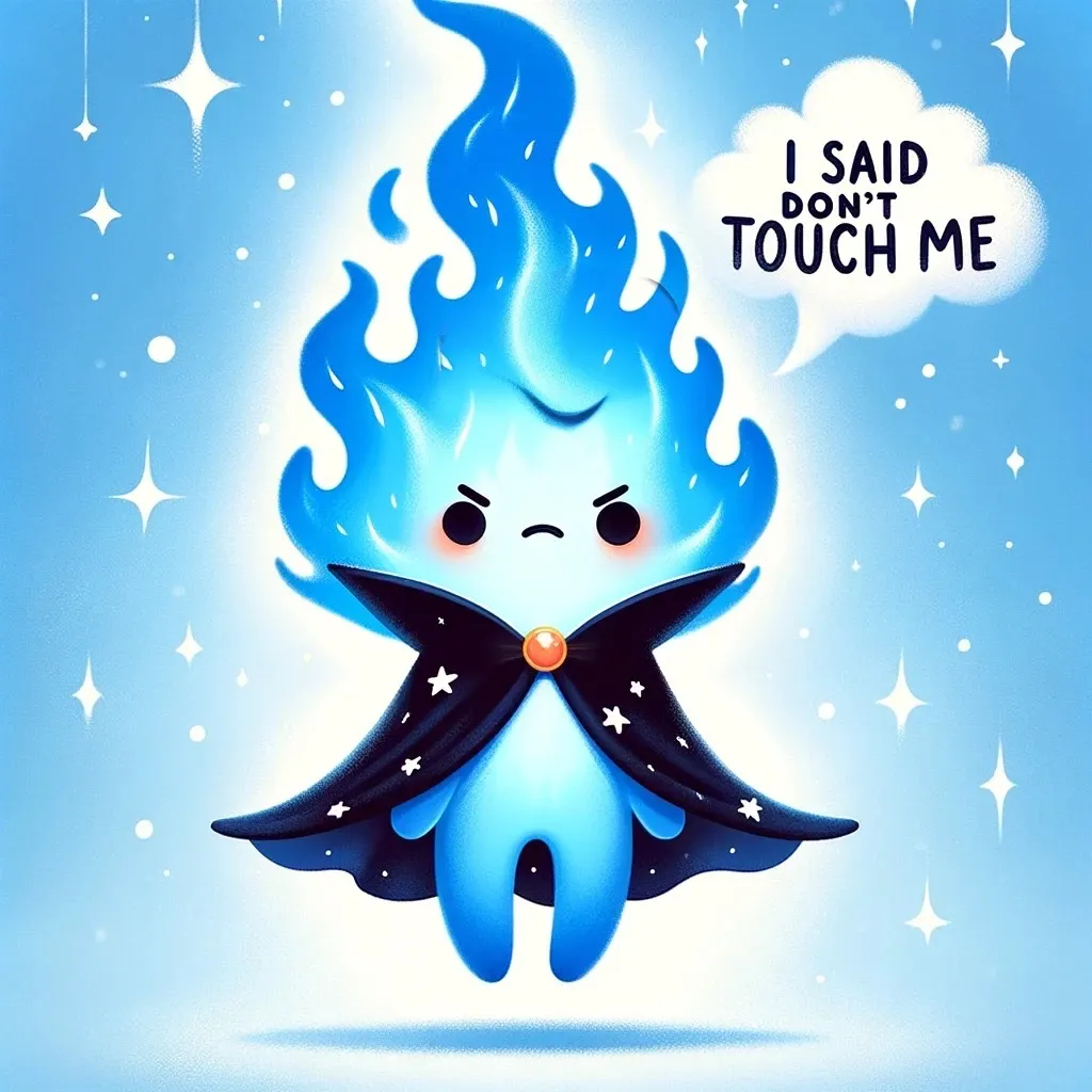 a cartoon character with a blue flame on his face