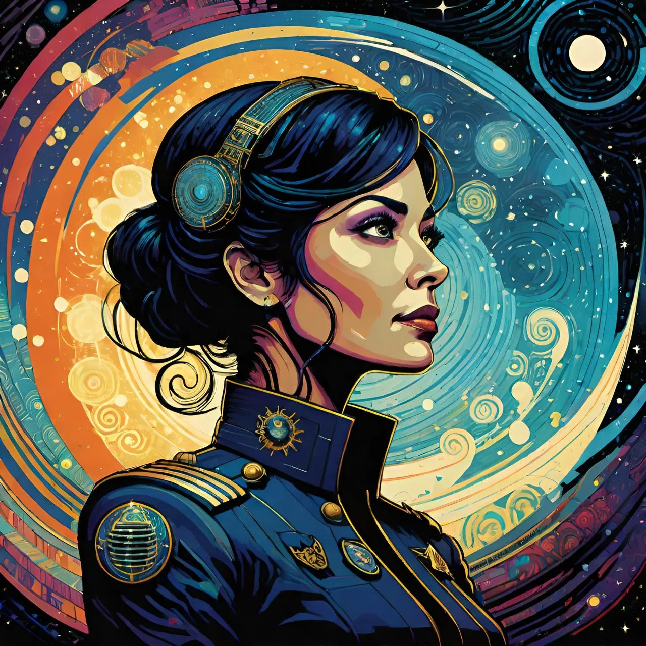 a painting of a woman in a space suit