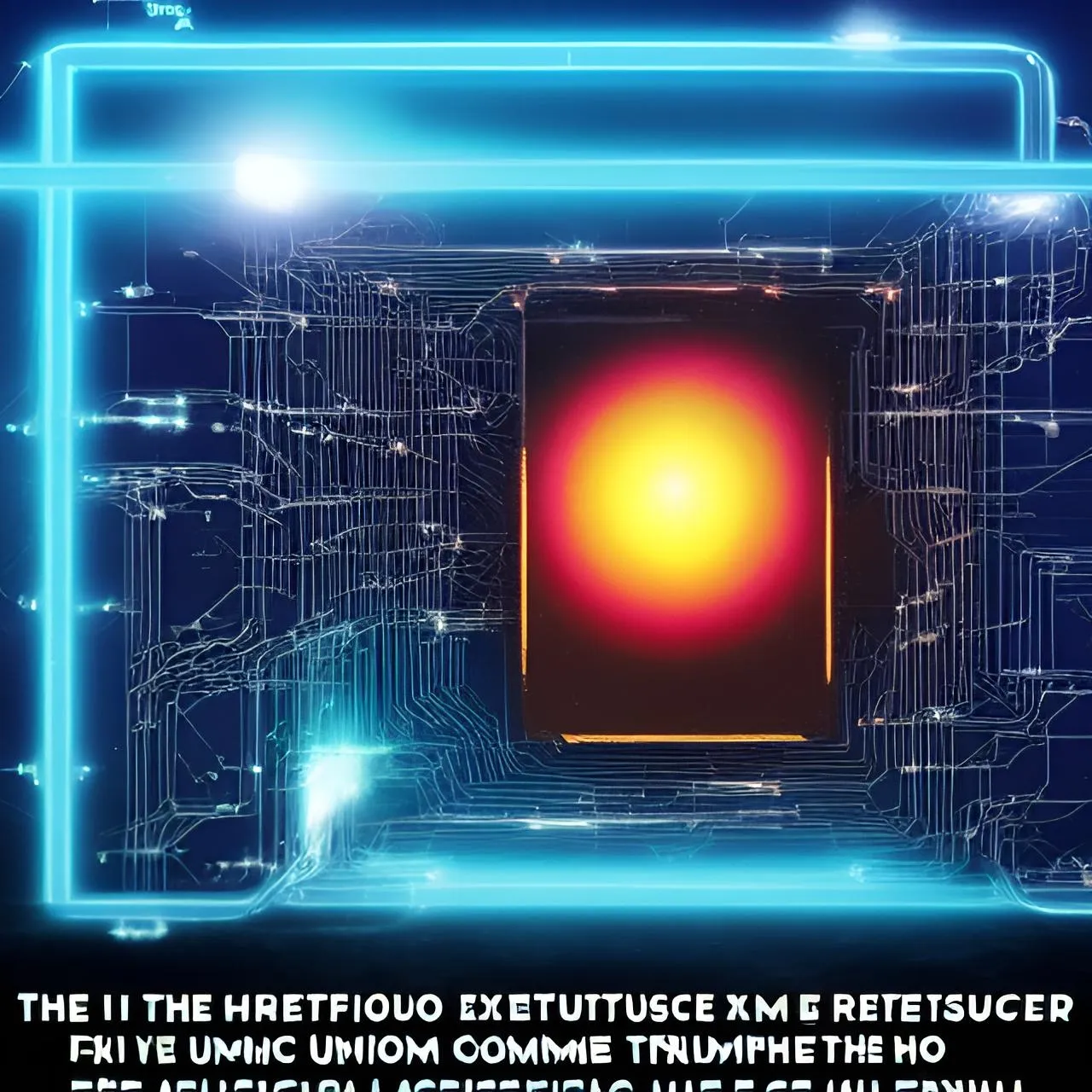 a computer circuit with a red light in the middle of it