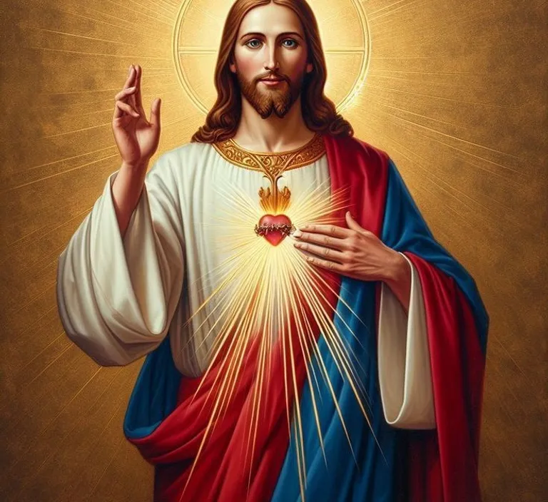 a painting of jesus holding a heart