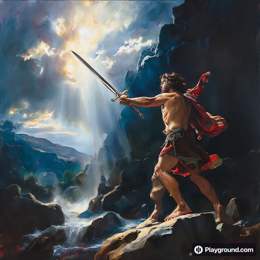 a painting of a man holding a sword