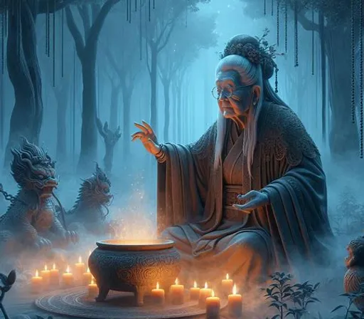 a painting of a man sitting in front of a pot filled with candles