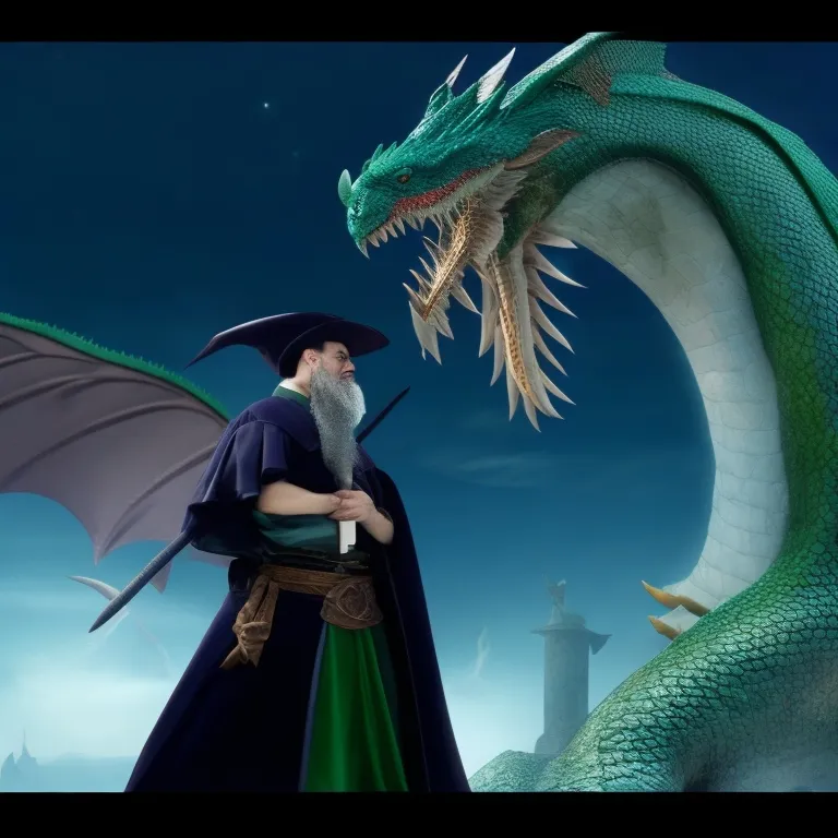 an evil wizard casting a spell on an innocent dragon