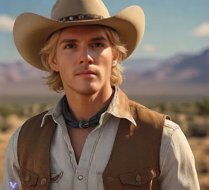 a young man wearing a cowboy hat and vest