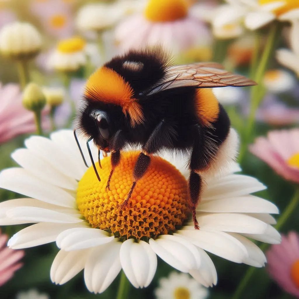 a bee sitting on top of a white and yellow flower