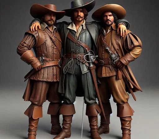 a group of three figurines of three men