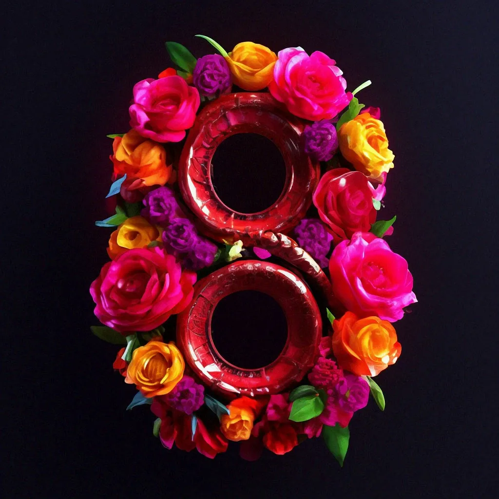 a group of red and yellow flowers on a black background