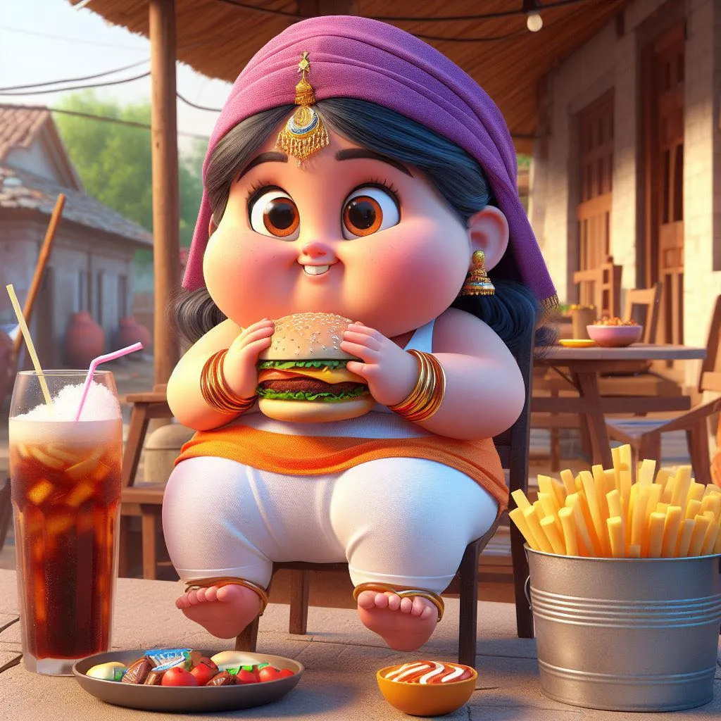 a cartoon character sitting on a chair eating a burger