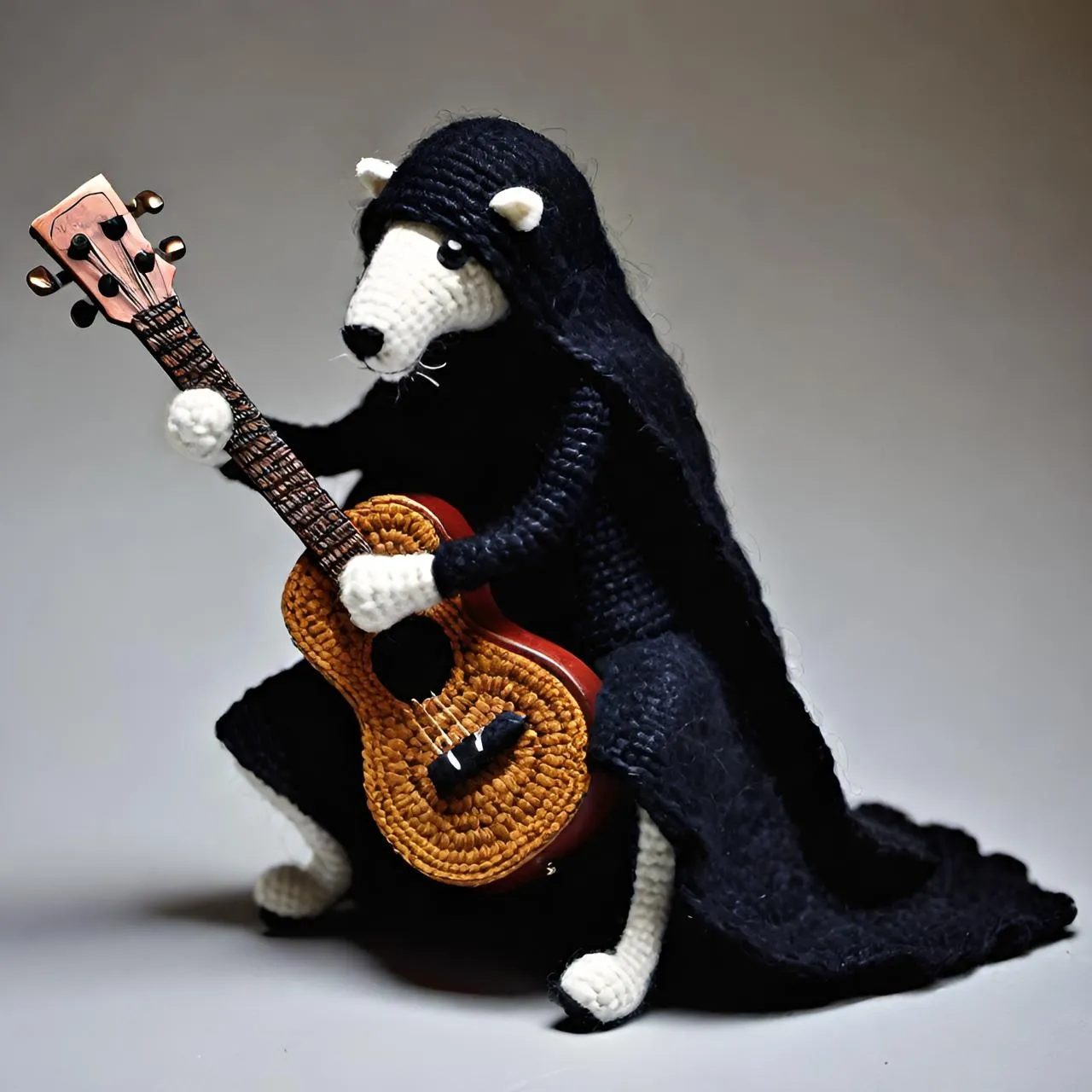 a stuffed animal is playing a guitar