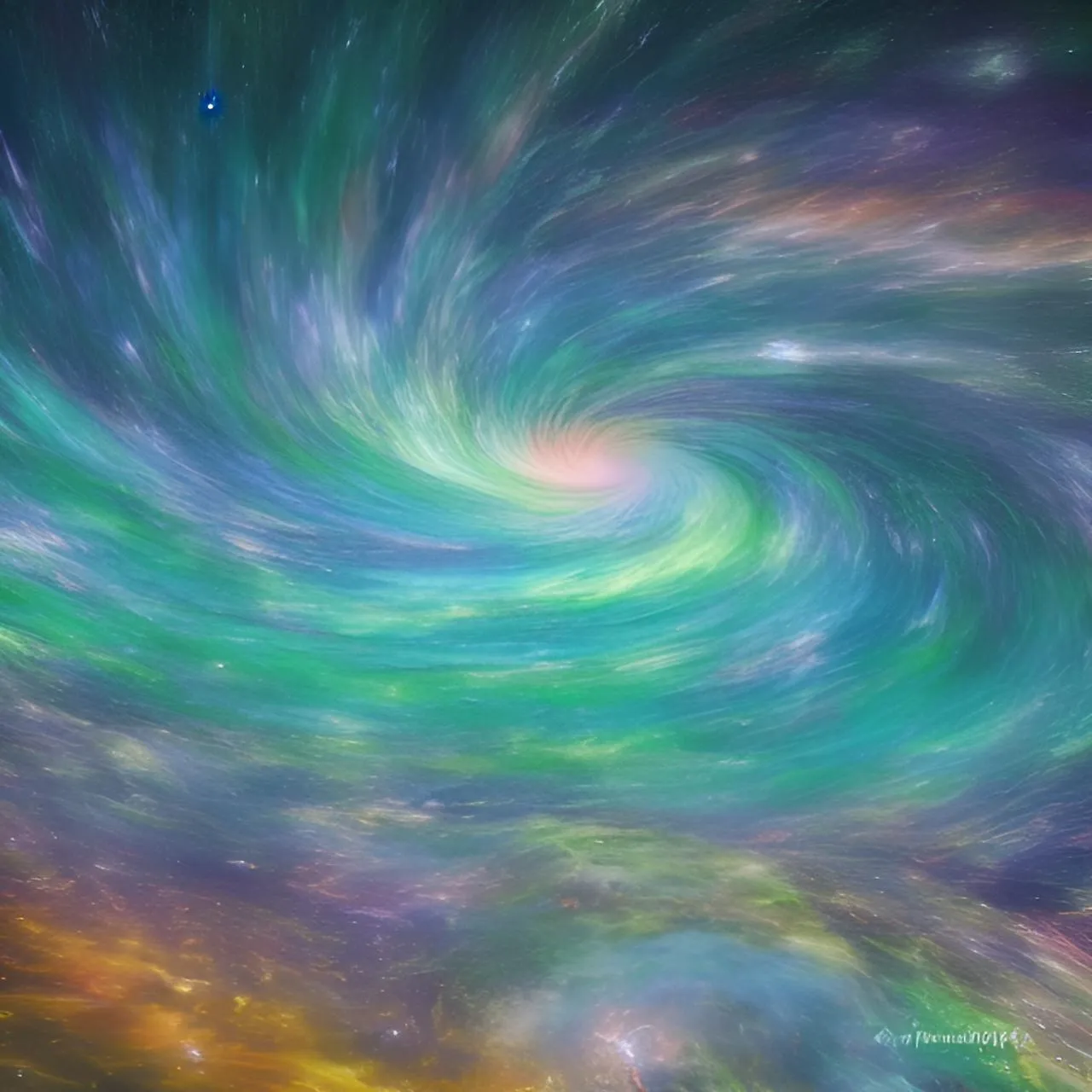 a painting of a colorful swirl in the sky