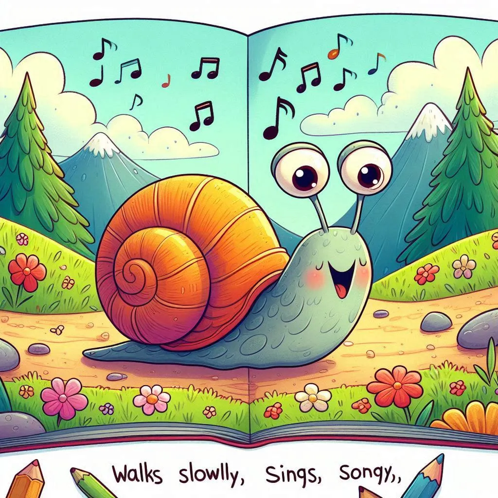 an open book with a cartoon snail on it