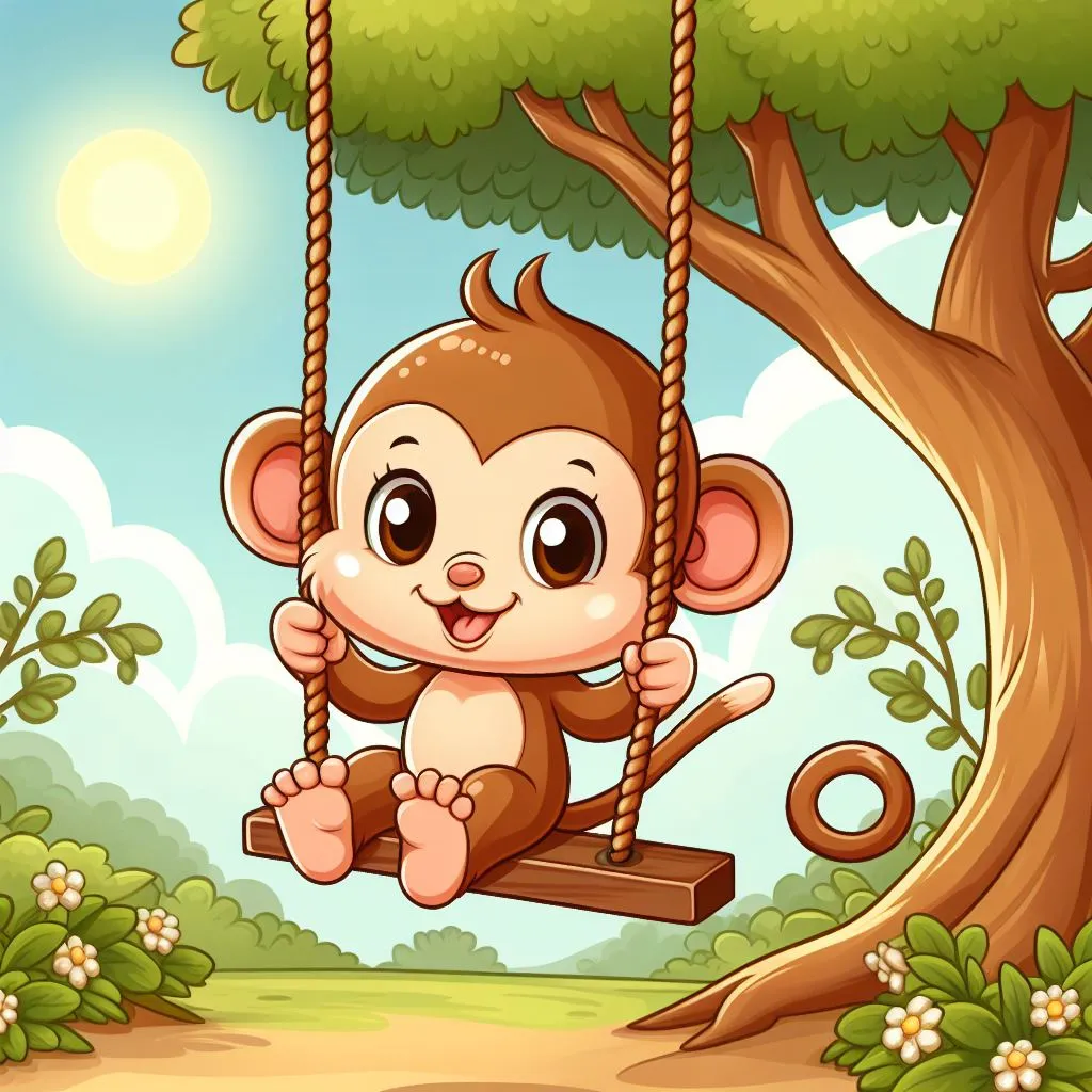 a monkey sitting on a swing in a tree