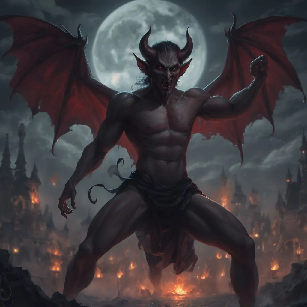 a demonic demon standing in front of a full moon